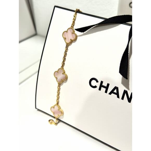 Clover 5 motifs bracelet Pink stone - Picture 4 of 4